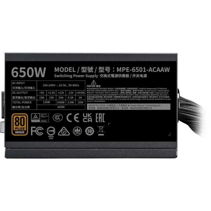 Cooler Master MWE Bronze 650W V2 Fuente de Alimentación 650W 230V Certificado 80 Plus Bronze Cables Planos Negros 3