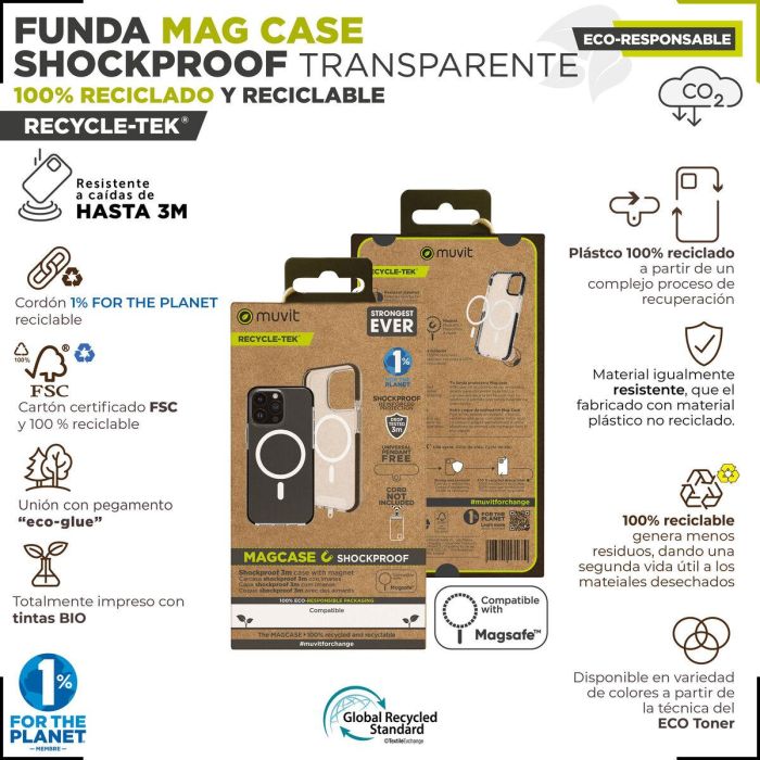 Muvit Funda Recycletek Shockproof para iPhone 15 de Material Reciclado y Reciclable 5