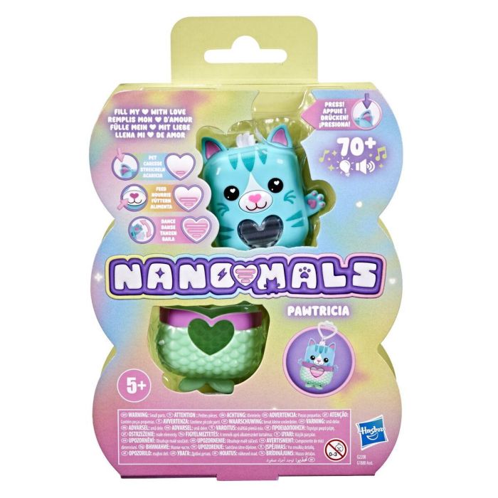 Hasbro Nano-mals Pawtricia la Gatita Azul HASG2208ES0, Compañera Electrónica Interactiva de Bolsillo con Más de 70 Reacciones, Juguete para Niñas y Niños 8