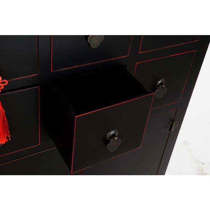 DKD Home Decor Cajonera Oriental Masako con 6 Cajones y 2 Puertas de Madera de Abeto y MDF, Negro y Rojo, 63x27x101 cm 3 DKD Home Decor Cajonera Oriental Masako con 6 Cajones y 2 Puertas de Madera de Abeto y MDF, Negro y Rojo, 63x27x101 cm 3