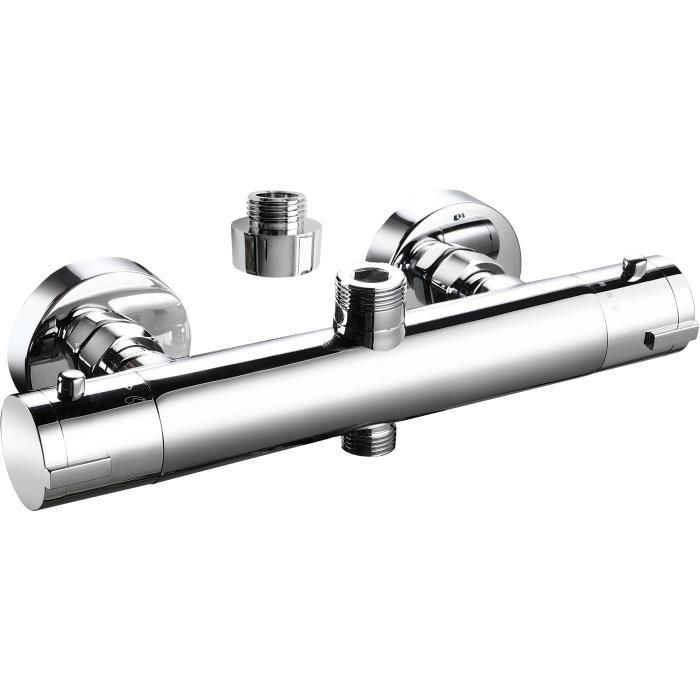 Rousseau Grifo Ducha Termostática Loona Cromada | Seguridad Anti-quemaduras, Desviador Integrado, Cuerpo Latón 150mm