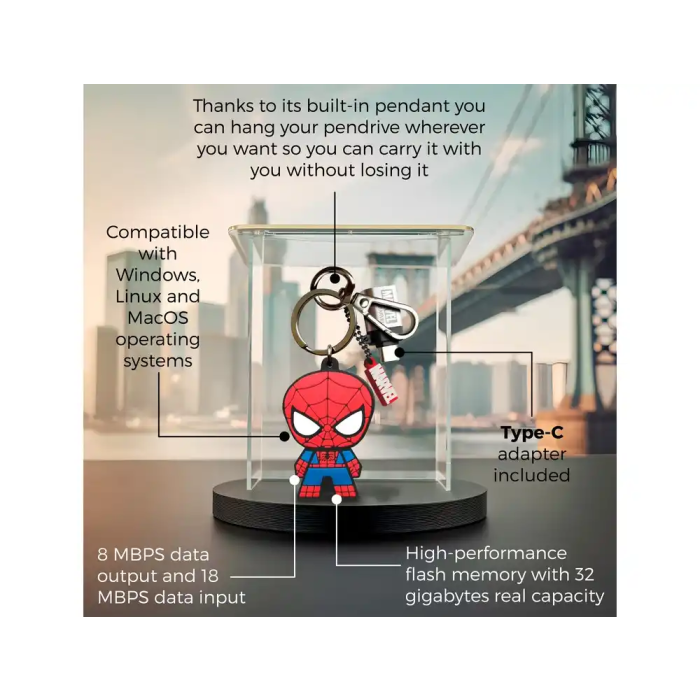 Wondee Spiderman Memoria USB 32GB Llavero con Adaptador USB C 2