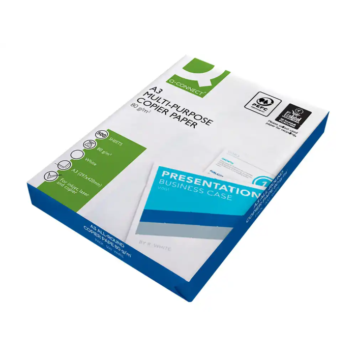 Q-connect Papel Multifuncion DIN A3 80gr Paquete 500 Hojas Blanco Certificado PEFC 5