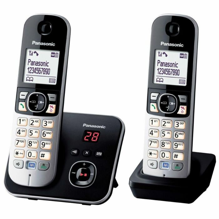 Panasonic KX-TG6822 Teléfono Inalámbrico DECT Duo con Contestador Automático, Altavoz, Identificador de Llamadas, Directorio 120 Nombres, GAP, Negro Gris