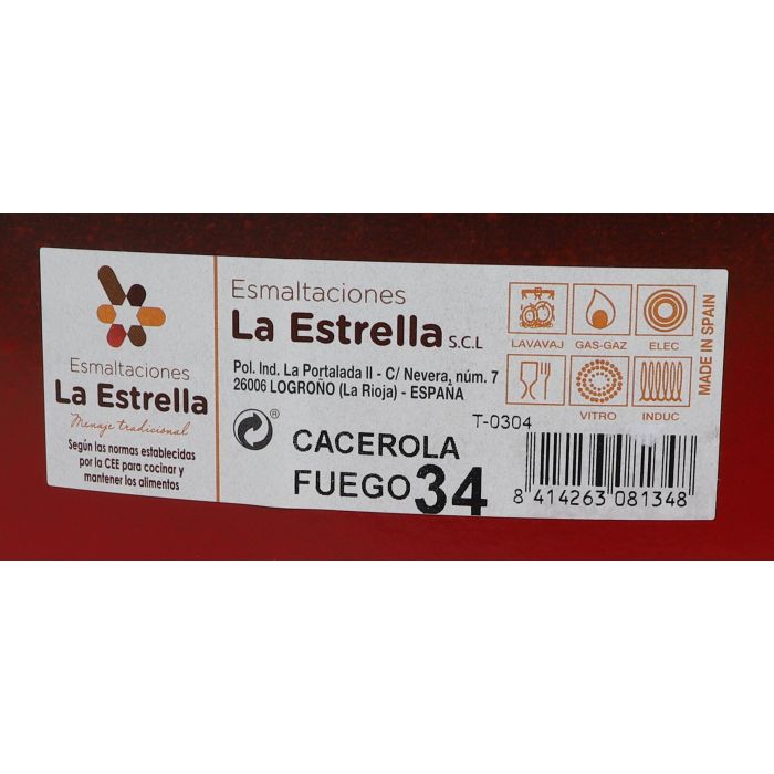 La Estrella Cacerola Esmaltada con Tapa 34 cm - 12.5L Fuego (4 Unidades)