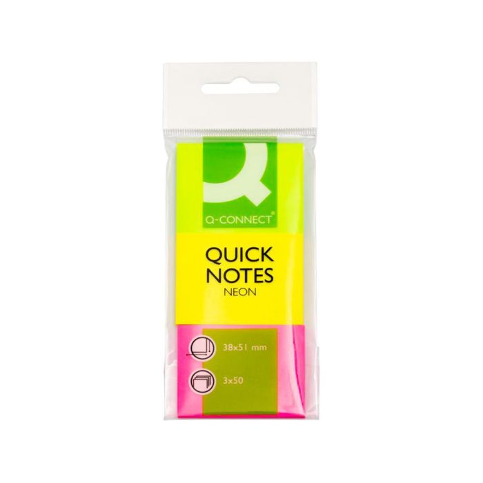 Bloc De Notas Adhesivas Quita Y Pon Q-Connect 38x51 mm Neon Pack De 3 Unidades Con 50 Hojas Por Color 2