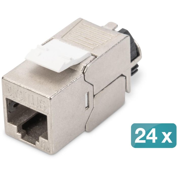 Digitus Keystone Jack Cat6a Apantallado, Módulo Rj-45/LSA, Organizador Cables Inteligente, Plata, Set 24 Unidades