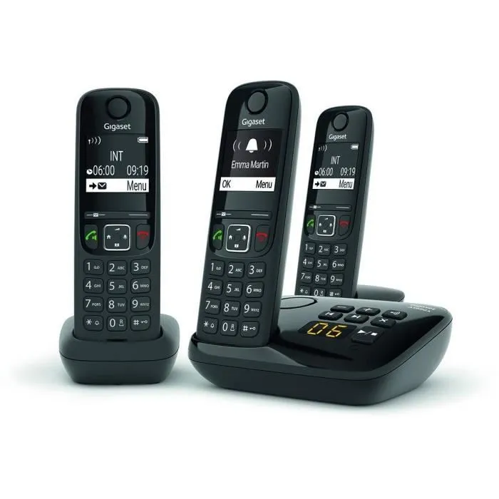 Gigaset AS690 A Trio Teléfono Fijo Negro con Contestador Automático y Manos Libres HSP 1