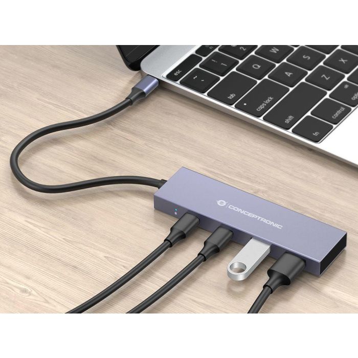 Hub USB Conceptronic HUBBIES13G Gris (1 unidad) 4 Hub USB Conceptronic HUBBIES13G Gris (1 unidad) 4