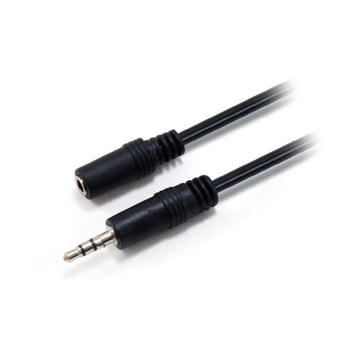 Equip 14708207 - Cable de Audio Jack 3.5mm Macho a Hembra, Extensor de Audio Estéreo, Conectores Níquel, Negro, 2m
