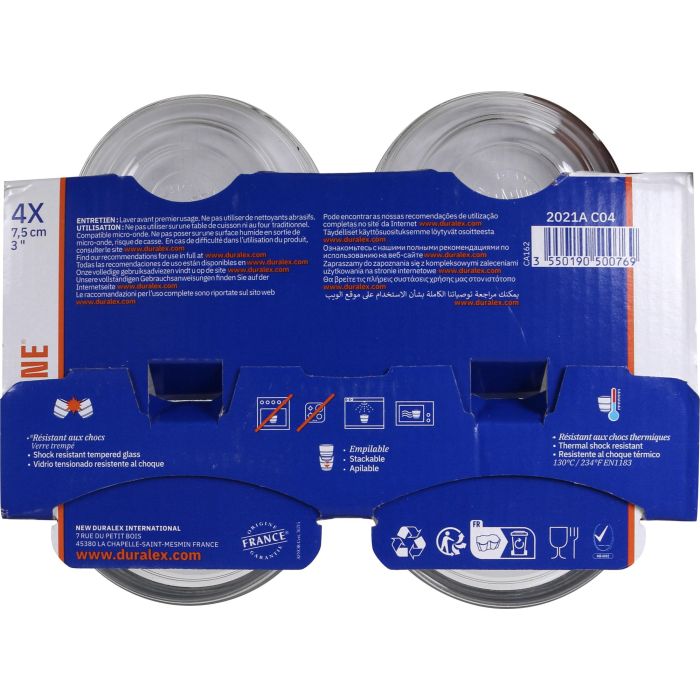 Duralex Set 4 Bolsas Apilables Transparentes 70cc, ø7.5 x 3 cm (24 Cajas)