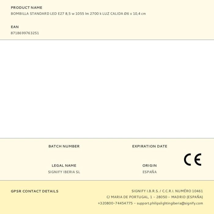 Philips Bombilla Standard LED E27 8,5W 1055 lm 2700K Luz Cálida Ø6 x 10,4 cm