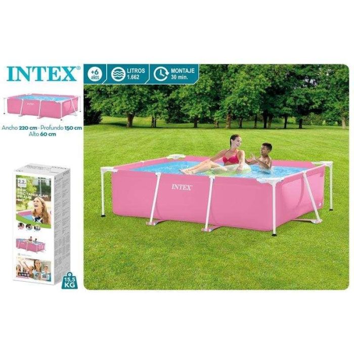 Iscina Piscina Desmontable Rectangular Small Frame Familiar Rosa 220x150x60 cm Capacidad 1662 Litros 5