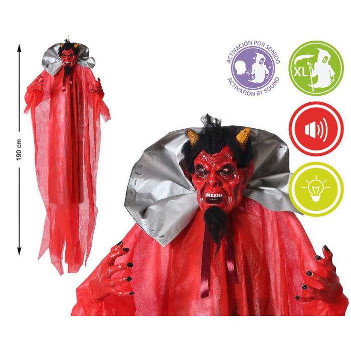 Demonio Rojo Colgante XL Con Capa Y Luz 190 cm Figura Decorativa Infernal