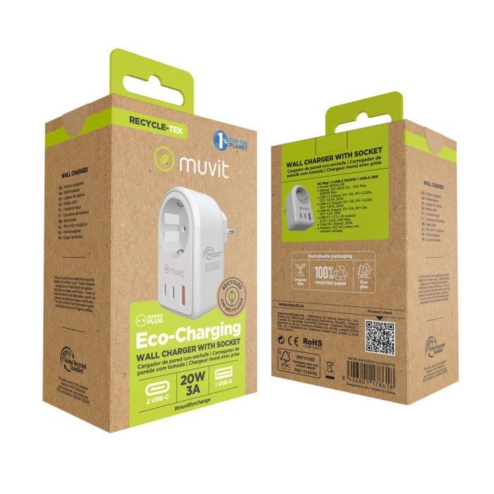 muvit for change enchufe 2 Tipo C 20W + 1 USB blanco 1 muvit for change enchufe 2 Tipo C 20W + 1 USB blanco 1
