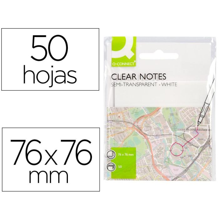 Bloc De Notas Adhesivas Quita Y Pon Q-Connect 76x76 mm Removible Plastico Translucido Blanco 50 Hojas