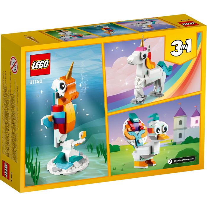 LEGO 31140 Unicornio Mágico Set Construcción Creator 3en1 Articulado Caballito de Mar Pavo Real +7 Años 11 LEGO 31140 Unicornio Mágico Set Construcción Creator 3en1 Articulado Caballito de Mar Pavo Real +7 Años 11