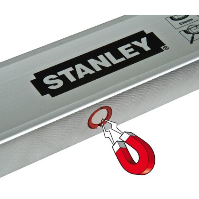 Stanley Nivel Magnético Tubular Classic 400mm de Aluminio Resistente con Burbuja Magnificada, Precisión +/- 0.5mm/m y Cantos Engomados 1