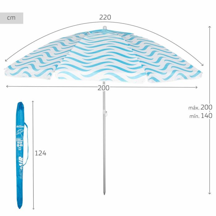 Sombrilla de playa Aktive Azul Ø 220 cm 220 x 200 x 220 cm (6 Unidades) 3 Sombrilla de playa Aktive Azul Ø 220 cm 220 x 200 x 220 cm (6 Unidades) 3