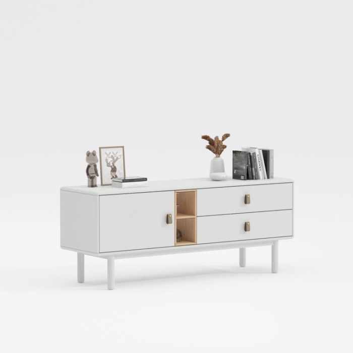 Mueble de TV Home ESPRIT Blanco Natural Polipropileno Madera MDF 140 x 40 x 55 cm