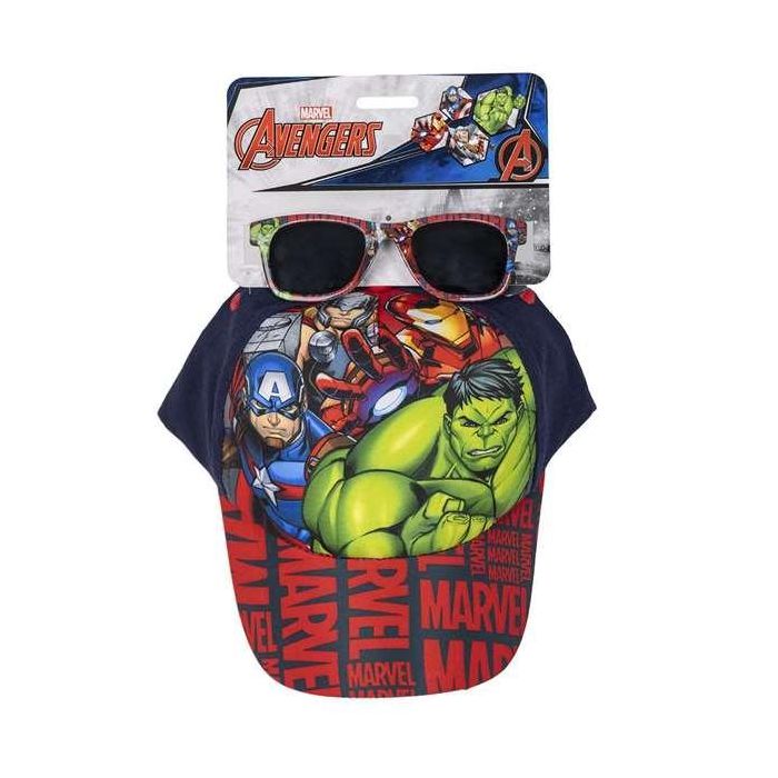 Cerdá Set de Gorra para Niños y Niñas, 53 cm, con Gafas de Sol a Juego, Diseño Avengers, Ideal para Edad de 2 a 8 Años, Color Negro