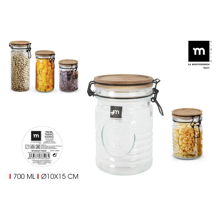 La Mediterranea Tarro de Vidrio con Tapon de Acacia 700 ml 10x10x15 cm (12 Unidades) La Mediterranea Tarro de Vidrio con Tapon de Acacia 700 ml 10x10x15 cm (12 Unidades)