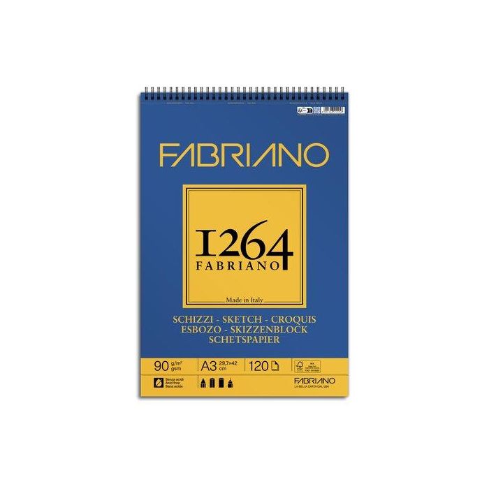 Bloc De Dibujo Fabriano 1264 Esbozo Con Espiral Grano Natural A3 90G 120H