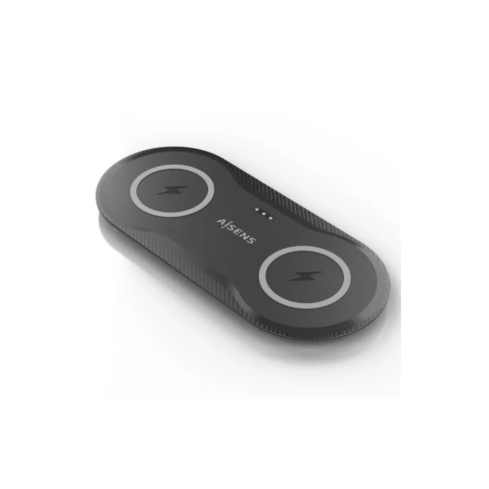 AISENS ASCH-15W2WC060-BK Cargador Inalámbrico 2 en 1 15W para Móvil y Auriculares, Carga Rápida Qi, Doble Zona, USB-C, Negro