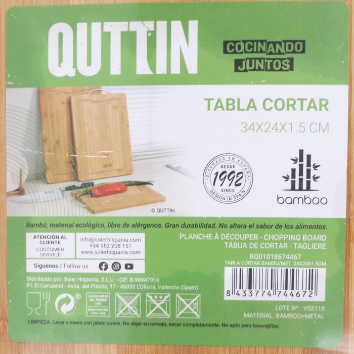 Tabla de cortar de bambú Quttin 34x24x1.5 cm (12 Unidades) 10 Tabla de cortar de bambú Quttin 34x24x1.5 cm (12 Unidades) 10