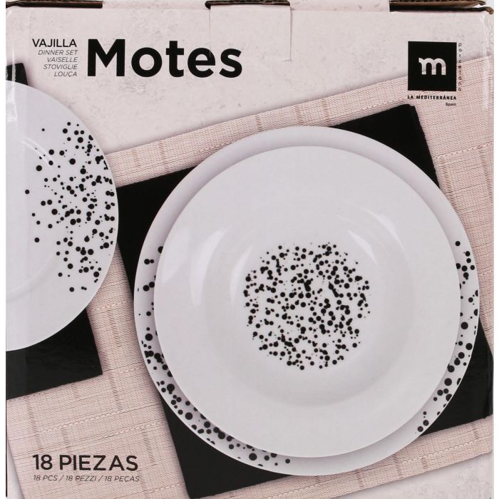 La Mediterranea Vajilla Redonda 18 Piezas Motes con 4 Platos, 4 Platos Hondo, 4 Platos Postre, 4 Tazas y 4 Platillos (2 Unidades)