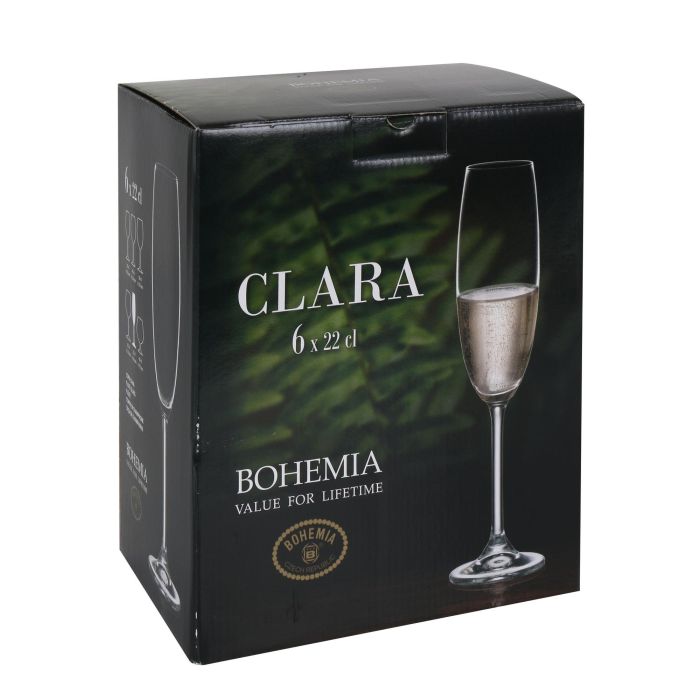 Set 6 Copas Champagne Bohemia 220 cc Clara (4 Cajas) 2