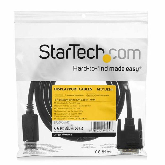 Adaptador DisplayPort a DVI Startech DP2DVI2MM6 (1,8 m) Negro 1.8 m 2 Adaptador DisplayPort a DVI Startech DP2DVI2MM6 (1,8 m) Negro 1.8 m 2