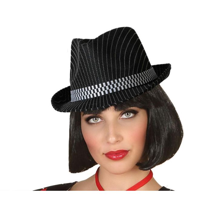 Sombrero Gánster Rayas Negro Mujer Adulto