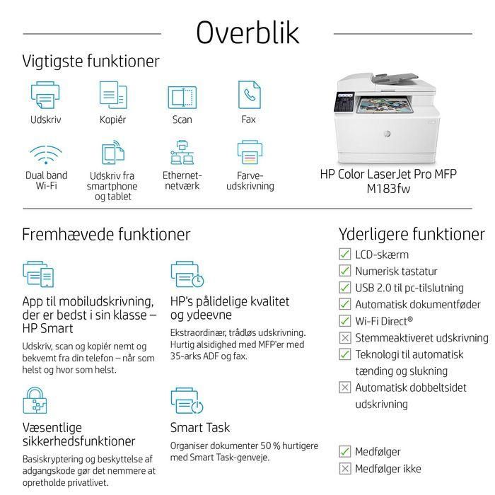 HP Color LaserJet Pro MFP M183fw, Laser, 216 x 356, 600 x 600dpi, 16ppm, 800MHz, 256MB, WiFi, LCD 38 HP Color LaserJet Pro MFP M183fw, Laser, 216 x 356, 600 x 600dpi, 16ppm, 800MHz, 256MB, WiFi, LCD 38