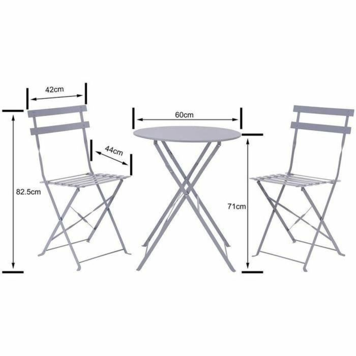 Juego de Bistro de Jardín Plegable en Acero Gris - Conjunto con Mesa (60x71 cm) y 2 Sillas (42x46x82 cm) 4 Juego de Bistro de Jardín Plegable en Acero Gris - Conjunto con Mesa (60x71 cm) y 2 Sillas (42x46x82 cm) 4