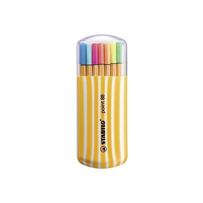 Stabilo Rotulador de fibra Point 88 Zebrui, punta 0,4 mm, estuche de 20 unidades, colores neón surtidos