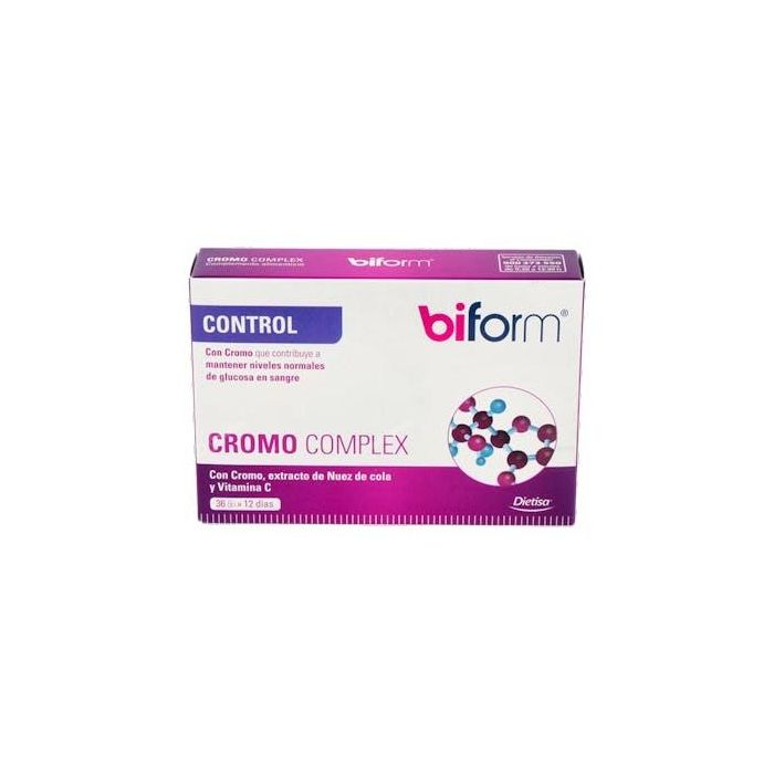 Biform Control Cromo, 36 cápsulas, ayuda a mantener niveles normales de glucosa en sangre y quemar grasas, Vitamina C