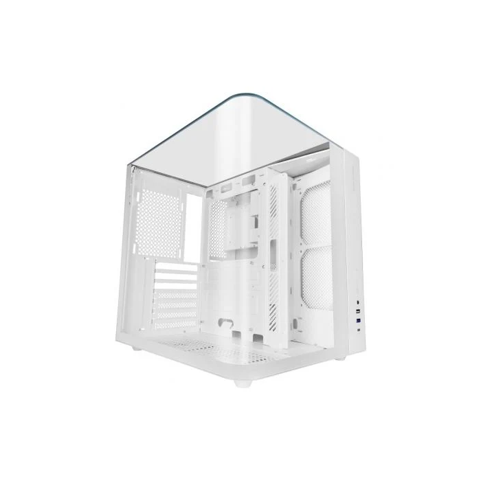Mars Gaming MC-INFINIOLITE White: Caja Gaming ATX Cube con Cristal Templado Curvo Panorámico Blanco - Estructura Dual Chamber, GPU hasta 325mm, sin Ventiladores
