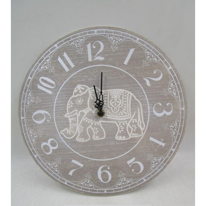 DKD Home Decor Reloj de Pared Estilo Indio Elefante Decapado MDF Blanco 30x30x3 cm Pack 4 Unidades