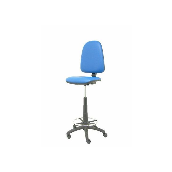 Taburete Piqueras Y Crespo Ayna Ergomico Mecanismo De Contacto Permanente Regulable En Altura Y Aro Reposapies Asiento Y Respaldo Tapizados Similpiel Azul