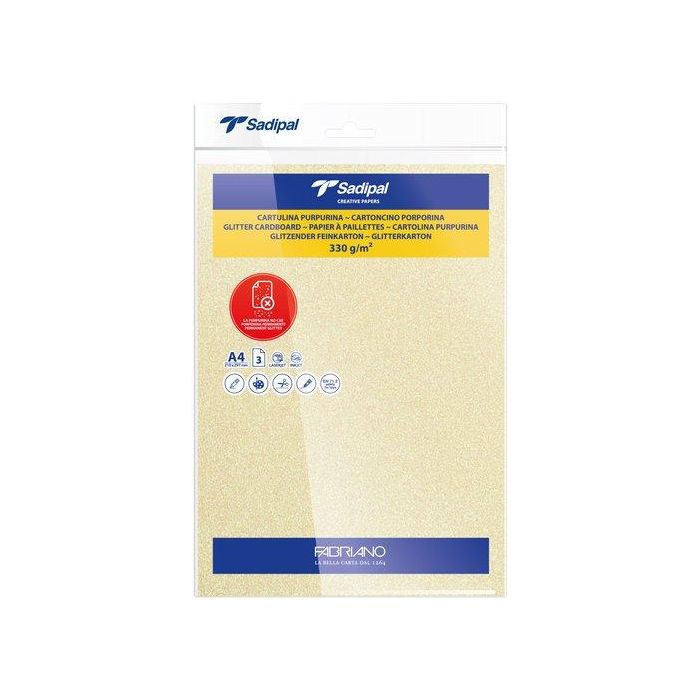 Cartulina Purpurina A4 Sadipal 330G Amarillo Paquete De 3