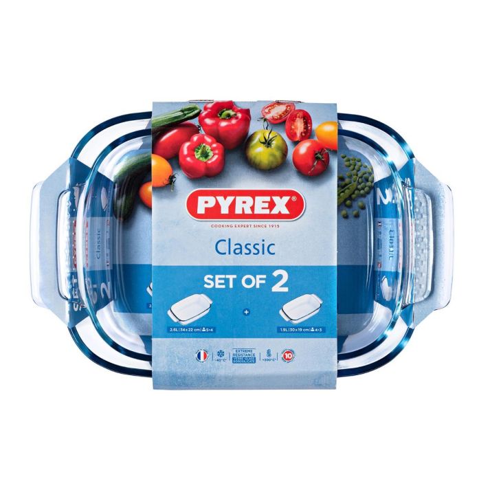 Pyrex Fuente Horno Rectangular Classic Vidrio Borosilicato 35x24x8 cm - Apta Horno, Microondas, Congelador y Lavavajillas - 2 Piezas 1