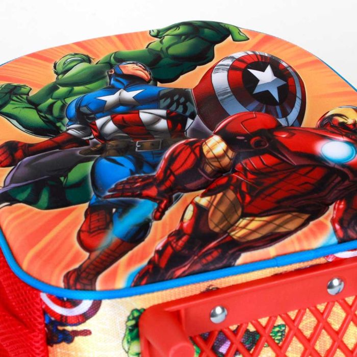Marvel Los Vengadores Mochila 3D con Ruedas Pequeña Attack Rojo - Infantil con Relieve Frontal y Bolsillos Laterales 4