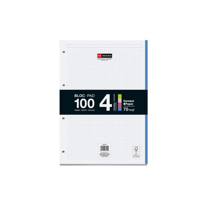 Recambio Miquelrius Notebook 4 A4 100H 70Gr 4 Taladros Cuadric.5X5