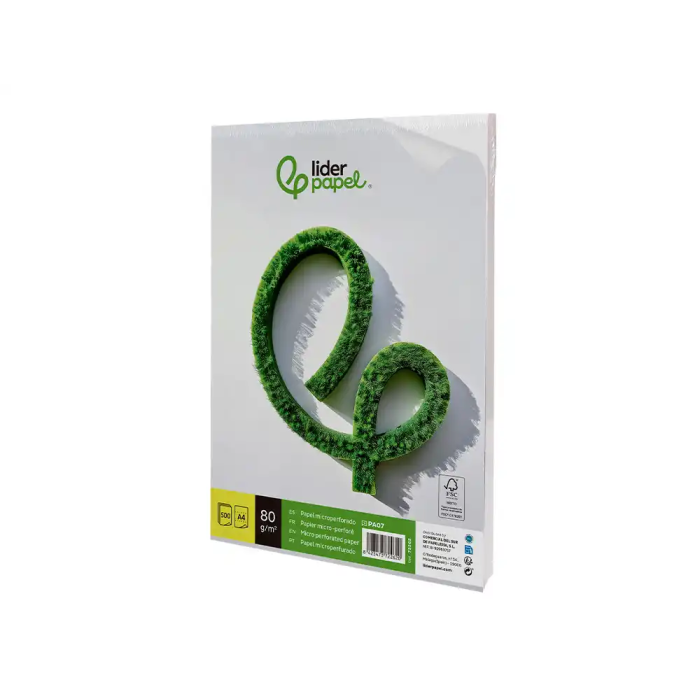 Liderpapel Papel A4 80g/m2 Microperforado Liso Blanco para Fotocopiadora, Paquete de 500 Hojas 2