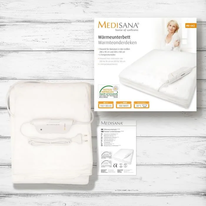 Medisana 61220 Cubrecolchón Calefactable con Dos Zonas de Calentamiento para Cuerpo y Pies, Suave y Acolchado
