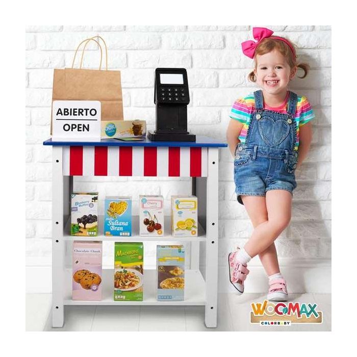 Woomax Supermercado de Madera con 25 Accesorios y Caja Registradora Eléctrica 48x30xh70 cm 12