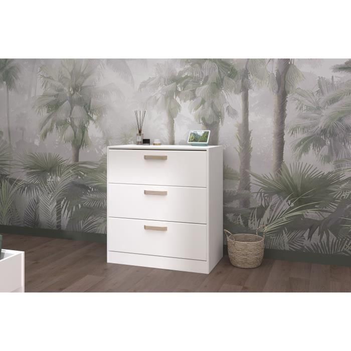 Cómoda DREAM de 3 cajones - Tablero de partículas - Decoración blanca - L79,7 x H87,8 x P43,8 cm 1 Cómoda DREAM de 3 cajones - Tablero de partículas - Decoración blanca - L79,7 x H87,8 x P43,8 cm 1