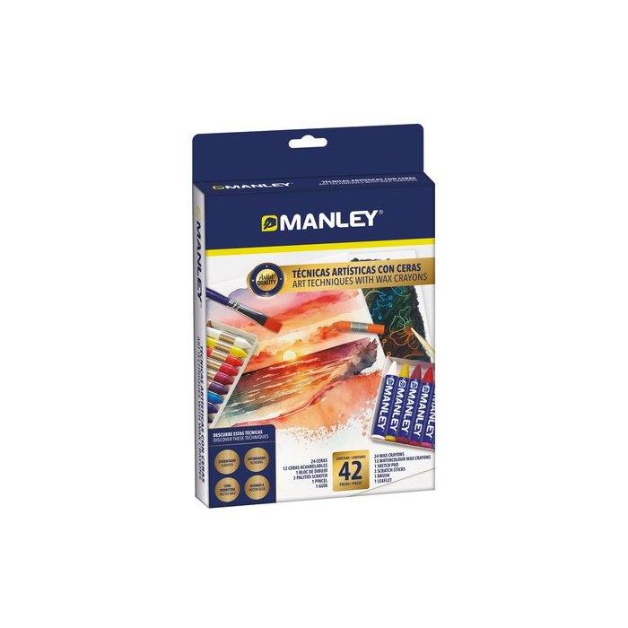 Manley Set De Técnicas Artísticas Con Ceras, 42 Piezas, Incluye Ceras Acuarelables, Pincel Y Guía Explicativa