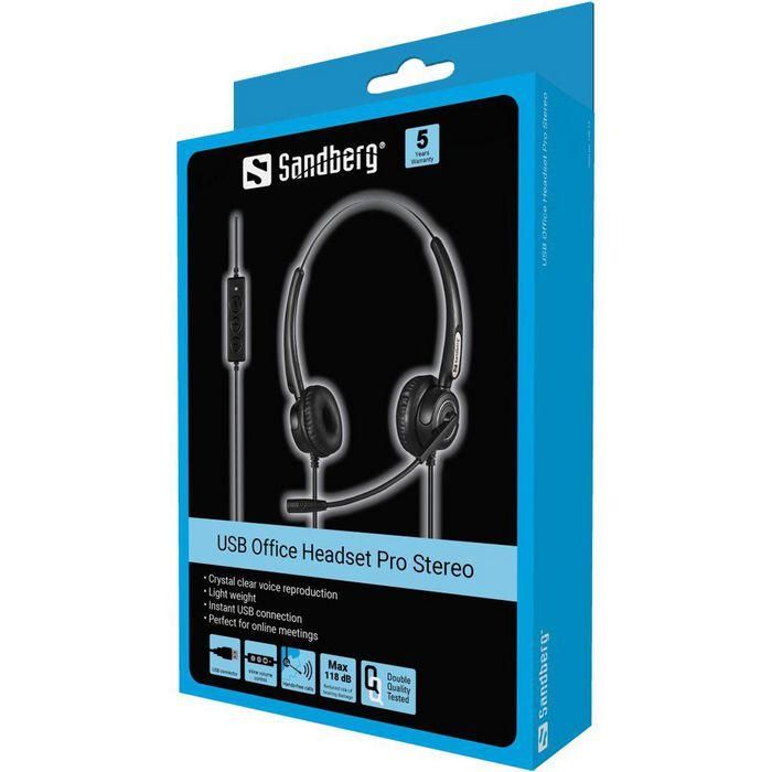 Sandberg Auriculares USB Office Pro Stereo con Micrófono Flexible, Control de Volumen y Diadema Ajustable para Oficina/Estudio 3